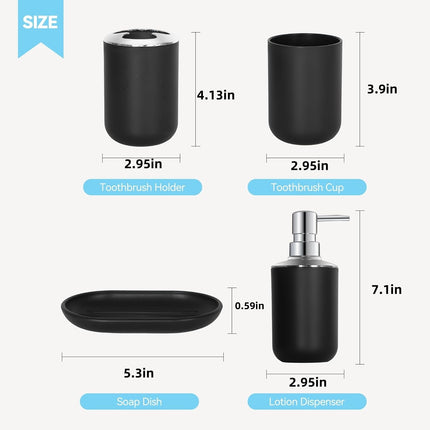 Set 4 Pcs Green Bathroom Accessories,Cute Bathroom Decor,Plastic Soap Dispenser and Toothbrush Holder Set,Soap Dish and Mouthwash Cup Black.