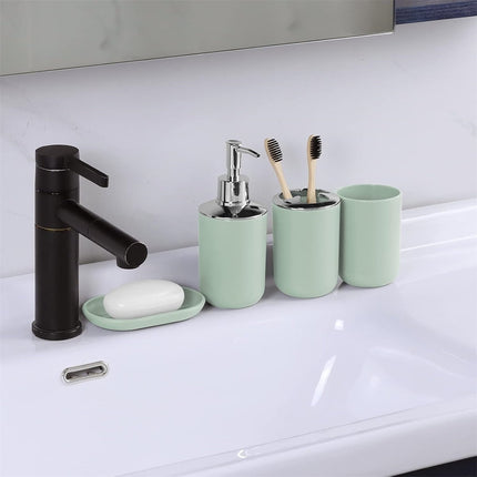 Set 4 Pcs Green Bathroom Accessories,Cute Bathroom Decor,Plastic Soap Dispenser and Toothbrush Holder Set,Soap Dish and Mouthwash Cup Green.