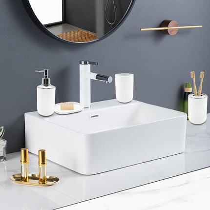 Set 4 Pcs Green Bathroom Accessories,Cute Bathroom Decor,Plastic Soap Dispenser and Toothbrush Holder Set,Soap Dish and Mouthwash Cup White.