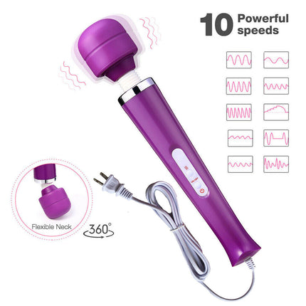 Tutuviw 10 Speeds Wired Powerful Handheld Electric Back Massager with Strong Vibrations, Personal Therapy Massager for Muscle Aches, Sports Recovery, Body Pain (Black) Purple.
