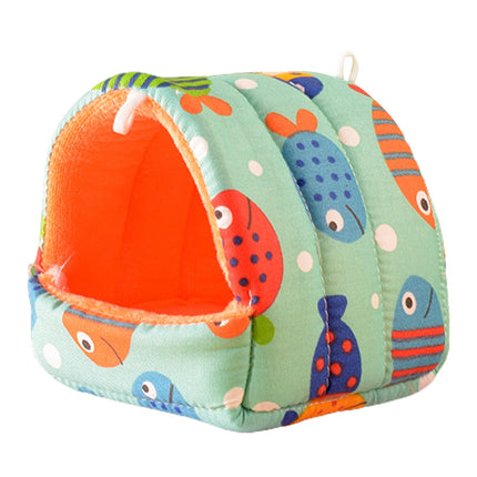 Yirtree Cartoon Pattern Guinea Pig Cave House Bed, Rabbit Squirrel Chinchilla Hamster Hedgehog Nest Hideout, Small Animals Cage Warm Supplies, Machine Washable XL Green Fish.
