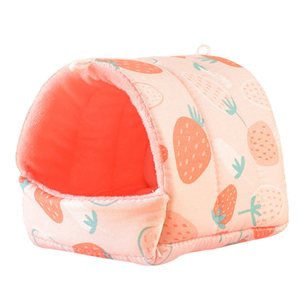 Yirtree Cartoon Pattern Guinea Pig Cave House Bed, Rabbit Squirrel Chinchilla Hamster Hedgehog Nest Hideout, Small Animals Cage Warm Supplies, Machine Washable XL Rose Red Strawberry.