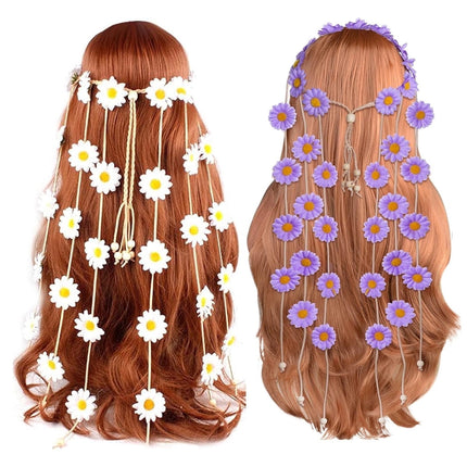 Tutuviw Sunflower Headband, 2 Pcs Adjustable Headband or Crown, Hair Accessories, Costume Headwear for Women and People Attending Special Occasions, Wedding Party, Multicolor Beige, Purple.