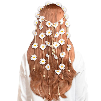 Tutuviw Sunflower Headband, 2 Pcs Adjustable Headband or Crown, Hair Accessories, Costume Headwear for Women and People Attending Special Occasions, Wedding Party, Multicolor Beige, Purple.
