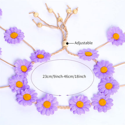 Tutuviw Sunflower Headband, 2 Pcs Adjustable Headband or Crown, Hair Accessories, Costume Headwear for Women and People Attending Special Occasions, Wedding Party, Multicolor Beige, Purple.