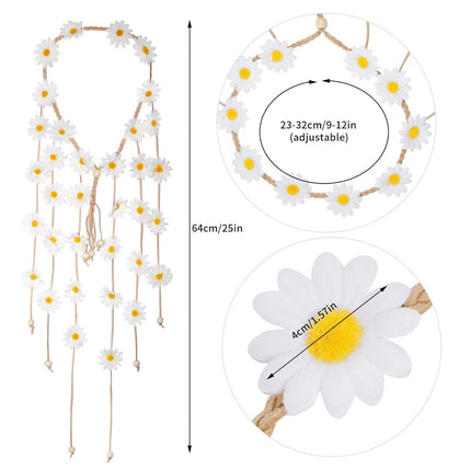 Tutuviw Sunflower Headband, 2 Pcs Adjustable Headband or Crown, Hair Accessories, Costume Headwear for Women and People Attending Special Occasions, Wedding Party, Multicolor White, Yellow.