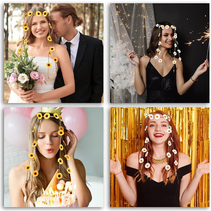 Tutuviw Sunflower Headband, 2 Pcs Adjustable Headband or Crown, Hair Accessories, Costume Headwear for Women and People Attending Special Occasions, Wedding Party, Multicolor White, Yellow.