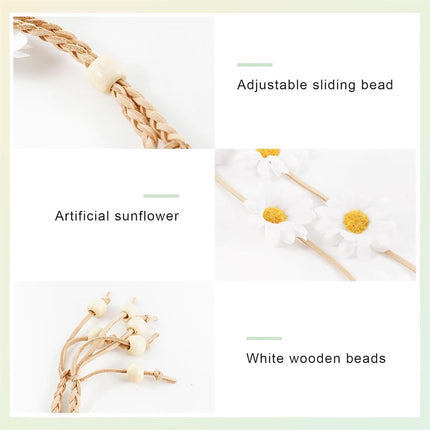 Tutuviw Sunflower Headband, 2 Pcs Adjustable Headband or Crown, Hair Accessories, Costume Headwear for Women and People Attending Special Occasions, Wedding Party, Multicolor White, Yellow.