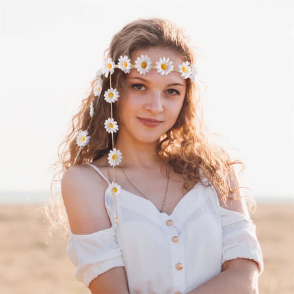 Tutuviw Sunflower Headband, 2 Pcs Adjustable Headband or Crown, Hair Accessories, Costume Headwear for Women and People Attending Special Occasions, Wedding Party, Multicolor White, Yellow.