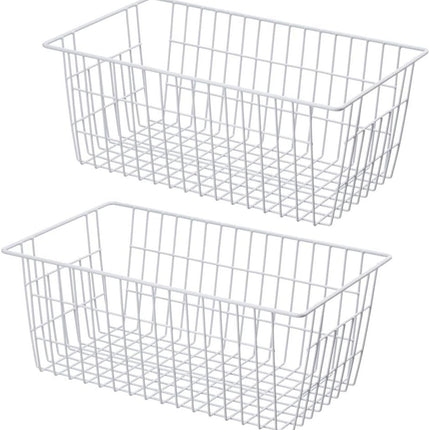 2Pcs Wire Storage Baskets,Metal Storage Basket for Organizing,White Wire Storage Freezer Baskets for Closet,Bedroom,Bathroom,Office.
