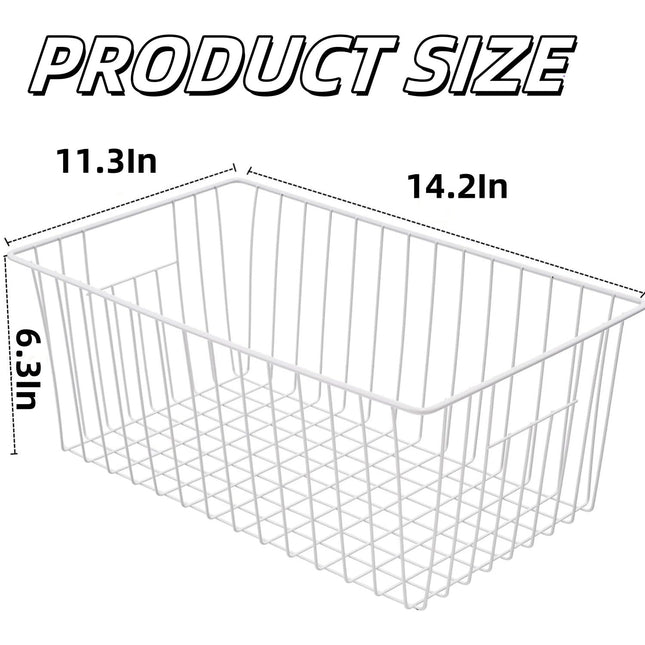2Pcs Wire Storage Baskets,Metal Storage Basket for Organizing,White Wire Storage Freezer Baskets for Closet,Bedroom,Bathroom,Office.