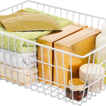 2Pcs Wire Storage Baskets,Metal Storage Basket for Organizing,White Wire Storage Freezer Baskets for Closet,Bedroom,Bathroom,Office.