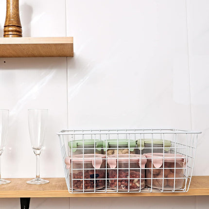 2Pcs Wire Storage Baskets,Metal Storage Basket for Organizing,White Wire Storage Freezer Baskets for Closet,Bedroom,Bathroom,Office.