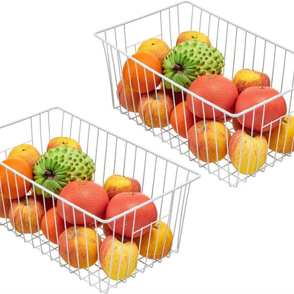 2Pcs Wire Storage Baskets,Metal Storage Basket for Organizing,White Wire Storage Freezer Baskets for Closet,Bedroom,Bathroom,Office.