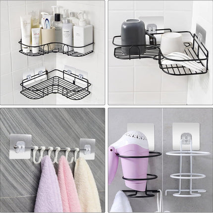 QZS 12Pack Transparent Shelf Adhesion Stickers,Shower Caddy Adhesive Hooks,Waterproof Corner Wall Hooks,No Drilling Sticky Hanging Hooks,Organizer Accessories Set for Kitchen Bathroom Toilet.