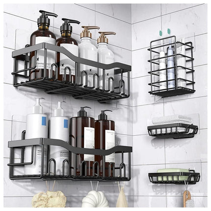 QZS 12Pack Transparent Shelf Adhesion Stickers,Shower Caddy Adhesive Hooks,Waterproof Corner Wall Hooks,No Drilling Sticky Hanging Hooks,Organizer Accessories Set for Kitchen Bathroom Toilet.