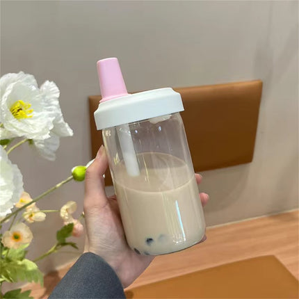 Uanit Reusable Boba Cup for Bubble Tea Boba Tea Cup with Lid and Straw, Leakproof Kawaii Cup, Bubble Tea Cup, Smoothie Tumbler, Insulated, Reusable Straw for Boba Pearls, Boba Gift A Black.