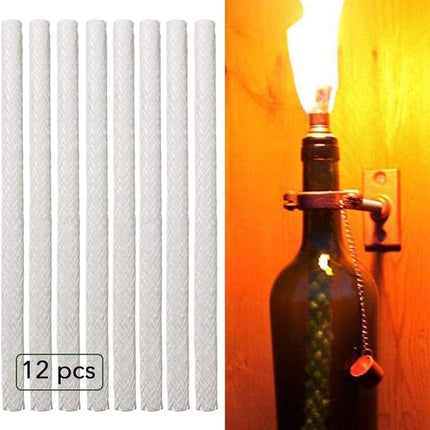 QZS 12 Pcs Replacement Torches Wicks, Long Life Fiberglass Replacement Wicks, Wicks for DIY Bottles Oil Lamp, Outside Lanterns, Garden Lights Alcohol Wick Indoor Decor (10 inch).