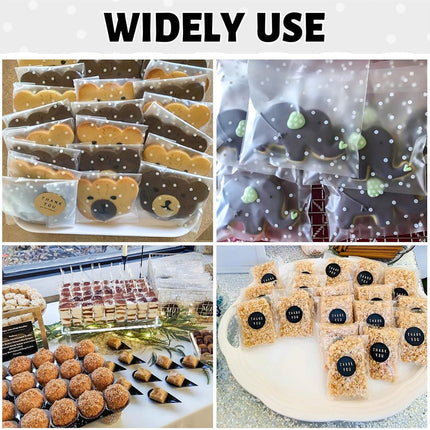 QZS 200 Pcs Self Sealing Cellophane Bags, Clear Cookie Bags, Individual Wrappers Treat bags for Packaging Cookies, Biscuit, Candy, Gift Giving (White Polka Dot, 2.2x2.2inches).