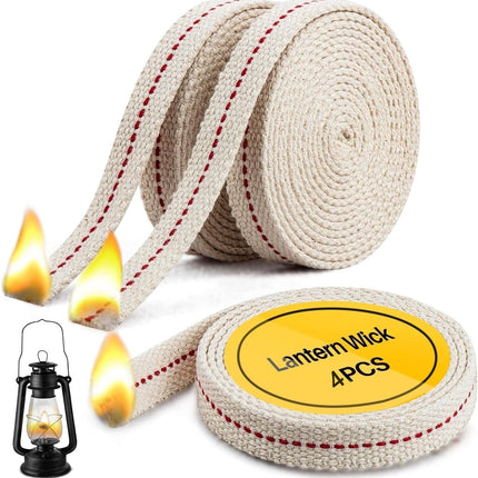 GIXUSIL 26.25 Feet Flat Wide, Oil Lamp Wick, Oil Burner Wick, Cotton Replacement Lanterns Wick with Red Stitch for Kerosene Paraffin Burner Lighting, Lantern Oil Burner, 4 Rolls 32.8'.