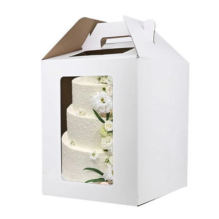 Large Tall Cake Boxes,Disposable Layer Tall Cake Carrier with Window,White Cake Packaging Box,Portable Cake Box,Tier Cake Take Out Transport Containers,for Birthday Wedding Christmas 10" x 10" x 16".