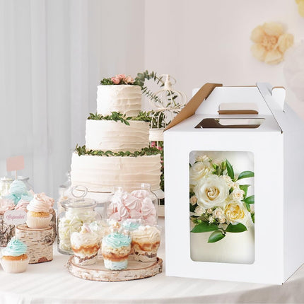 Large Tall Cake Boxes,Disposable Layer Tall Cake Carrier with Window,White Cake Packaging Box,Portable Cake Box,Tier Cake Take Out Transport Containers,for Birthday Wedding Christmas 10" x 10" x 16".