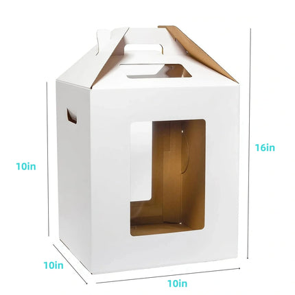 Large Tall Cake Boxes,Disposable Layer Tall Cake Carrier with Window,White Cake Packaging Box,Portable Cake Box,Tier Cake Take Out Transport Containers,for Birthday Wedding Christmas 10" x 10" x 16".