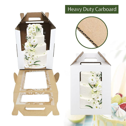 Large Tall Cake Boxes,Disposable Layer Tall Cake Carrier with Window,White Cake Packaging Box,Portable Cake Box,Tier Cake Take Out Transport Containers,for Birthday Wedding Christmas 10" x 10" x 16".