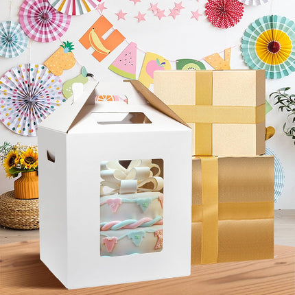 Large Tall Cake Boxes,Disposable Layer Tall Cake Carrier with Window,White Cake Packaging Box,Portable Cake Box,Tier Cake Take Out Transport Containers,for Birthday Wedding Christmas 10" x 10" x 16".