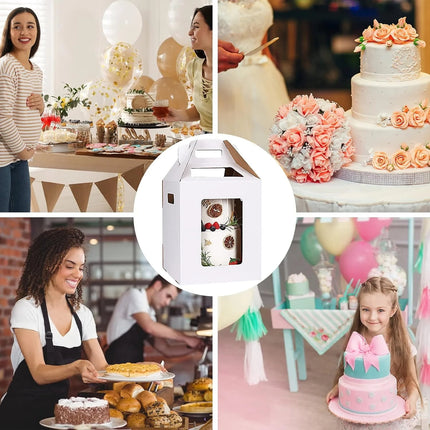 Large Tall Cake Boxes,Disposable Layer Tall Cake Carrier with Window,White Cake Packaging Box,Portable Cake Box,Tier Cake Take Out Transport Containers,for Birthday Wedding Christmas 12" x 12" x 18".