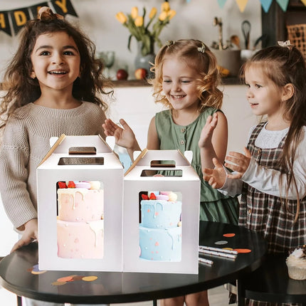 Large Tall Cake Boxes,Disposable Layer Tall Cake Carrier with Window,White Cake Packaging Box,Portable Cake Box,Tier Cake Take Out Transport Containers,for Birthday Wedding Christmas 12" x 12" x 18".