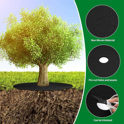 Tutuviw Non Woven Tree Ring, 24.4 inches Round Tree Base Weed Barrier Fabric Cover, Degradable and Reusable Tree Mulch Ring for Landscaping Weed Control, Root Protection Mat.