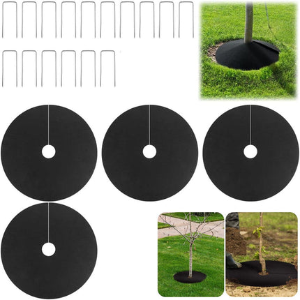 Tutuviw Non Woven Tree Ring, 24.4 inches Round Tree Base Weed Barrier Fabric Cover, Degradable and Reusable Tree Mulch Ring for Landscaping Weed Control, Root Protection Mat & Staples.