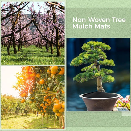 Tutuviw Non Woven Tree Ring, 24.4 inches Round Tree Base Weed Barrier Fabric Cover, Degradable and Reusable Tree Mulch Ring for Landscaping Weed Control, Root Protection Mat & Staples.