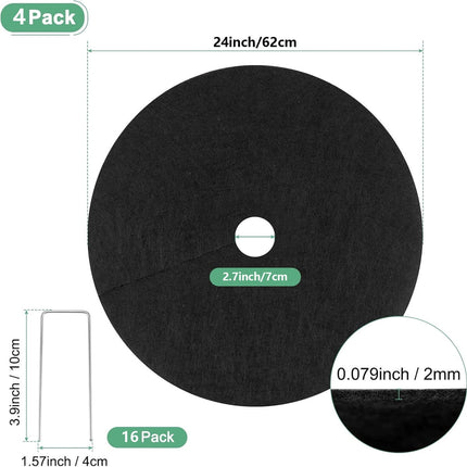 Tutuviw 4 Pack Non-Woven Tree Mulch Ring, Round Mulch Ring Tree Protector Mat with 16 Pcs Garden Stakes, Reusable Heavy Duty Weed Barrier Fabric for Weed Control, Root Protection Mat & Staples.