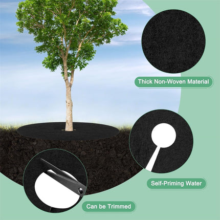 Tutuviw 4 Pack Non-Woven Tree Mulch Ring, Round Mulch Ring Tree Protector Mat with 16 Pcs Garden Stakes, Reusable Heavy Duty Weed Barrier Fabric for Weed Control, Root Protection Mat & Staples.