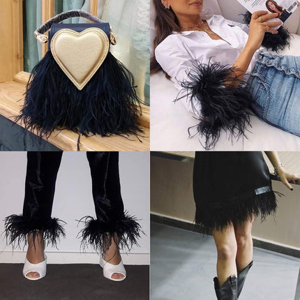 Black Ostrich Feathers Trim,78.7Inx3.15-4.3In Wide Ostrich Feathers Sewing Fringe Trim Ribbon for Latin,Masquerade Decoration Black.