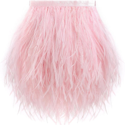 Black Ostrich Feathers Trim,78.7Inx3.15-4.3In Wide Ostrich Feathers Sewing Fringe Trim Ribbon for Latin,Masquerade Decoration Pink.