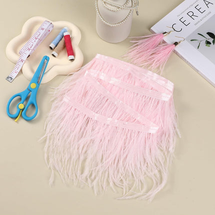 Black Ostrich Feathers Trim,78.7Inx3.15-4.3In Wide Ostrich Feathers Sewing Fringe Trim Ribbon for Latin,Masquerade Decoration Pink.