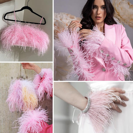 Black Ostrich Feathers Trim,78.7Inx3.15-4.3In Wide Ostrich Feathers Sewing Fringe Trim Ribbon for Latin,Masquerade Decoration Pink.
