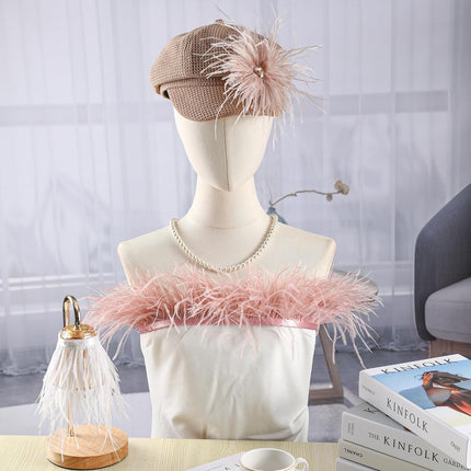 Black Ostrich Feathers Trim,78.7Inx3.15-4.3In Wide Ostrich Feathers Sewing Fringe Trim Ribbon for Latin,Masquerade Decoration Pink.