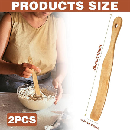 Tutuviw Teak Wooden Spurtle for Sourdough Starter, Spreading, Baking, Mixing Stirring Stick, Reaching Bottom of Jar, Scraper Kitchen Utensils for Cooking Bread, Dough Whisk, 2 Pack.