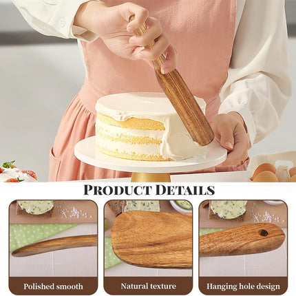 Tutuviw Teak Wooden Spurtle for Sourdough Starter, Spreading, Baking, Mixing Stirring Stick, Reaching Bottom of Jar, Scraper Kitchen Utensils for Cooking Bread, Dough Whisk, 2 Pack.