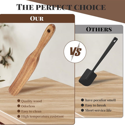 Tutuviw Teak Wooden Spurtle for Sourdough Starter, Spreading, Baking, Mixing Stirring Stick, Reaching Bottom of Jar, Scraper Kitchen Utensils for Cooking Bread, Dough Whisk, 2 Pack.
