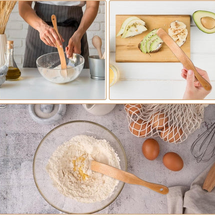 Tutuviw Teak Wooden Spurtle for Sourdough Starter, Spreading, Baking, Mixing Stirring Stick, Reaching Bottom of Jar, Scraper Kitchen Utensils for Cooking Bread, Dough Whisk, 2 Pack.