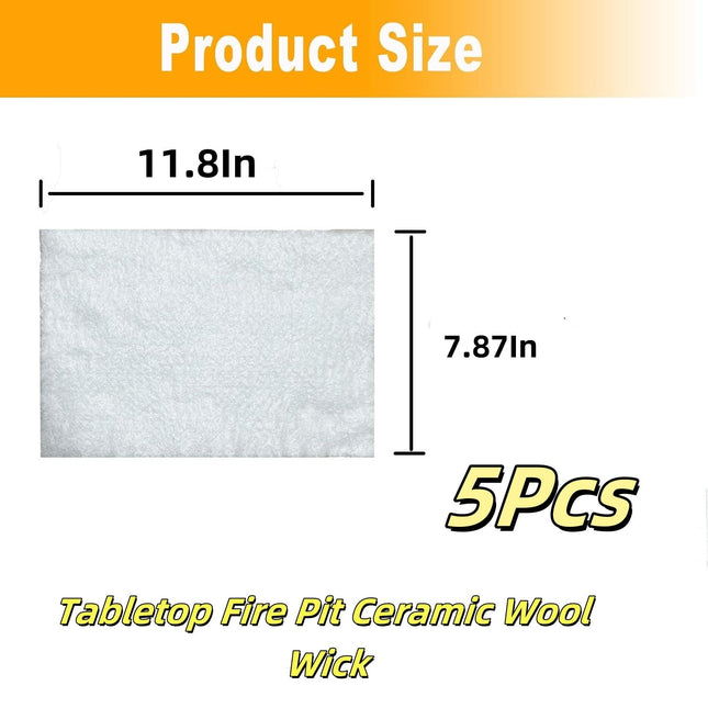 5Pack Carbon Felt Wick Bioethanol Fuel,11.8x7.87In Tabletop Fire Pit Ceramic Wool Wick Bioethanol Fuel Table Top Bowl to Extend Burning Time.