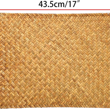 QZS Farmhouse Wicker Placemats,Woven Rattan Place Mat,Rectangular Table Pat,Hand Bamboo Tea Cup Mat,Natural Straw Placemat,Hand-woven Place Mats for Dining Table Home Kitchen Picnic 2Pcs.