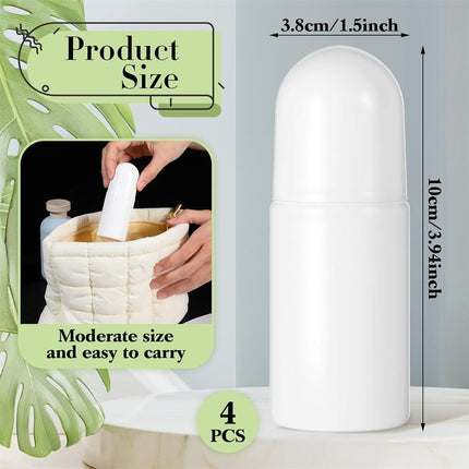White Plastic Roll-on Bottle,Empty Portioning Bottles,QZS Refillable Anti-perspirant Roller Container,Leak-Proof DIY Deodorant Container with Roller Ball,for Essential Oils Fragrances 4Pack White.