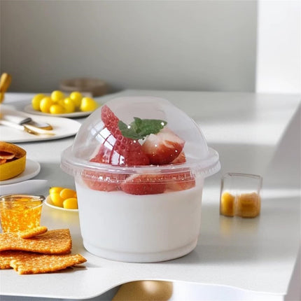 25Pcs Disposable Snack Bowls,Disposable Clear Cups with Dome Lids,Mini Parfait Appetizer Containers,8oz Disposable Dessert Cups for Salad and Fruit.
