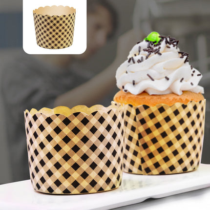 100Pcs Baking Cups, Muffin Cups Thick Cake Paper Cups Bread Paper Cups Lattice Cake Box, Heavy Duty Cupcake Liners, Kraft Paper Cupcakes Greaseproof Wrappers Supplies, Christmas Baking Molds Yellow.
